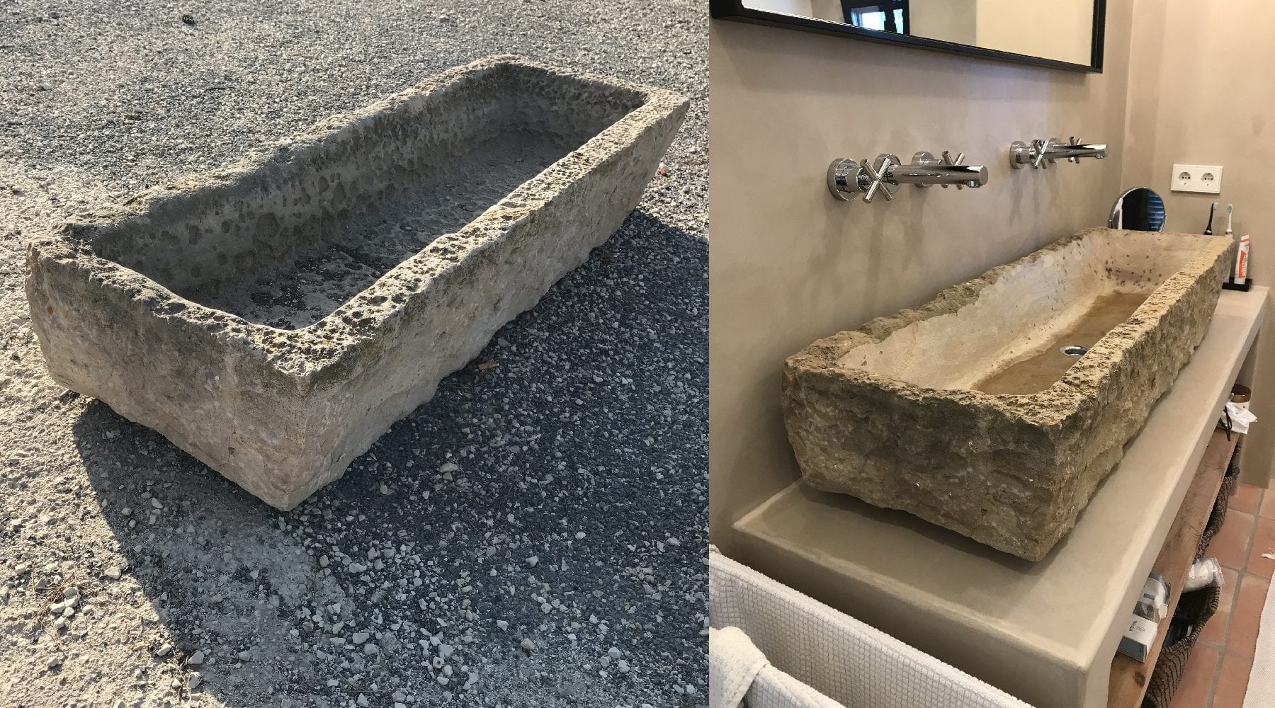 voor en na van voederbak gevonden op Rommelmarkt Jalon wonen Spanje